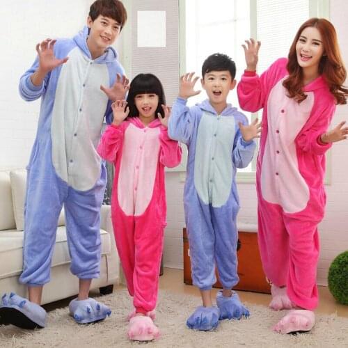 2020 Winter Family Christmas Stitch Cosplay Costume Adults Kids Women Men Flannel Kigurumi Onesie Anime Pajamas Sets Sleepwear