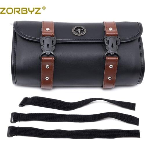 ZORBYZ Motorcycle PU Leather Handlebar Front Fork Tool Bag Storage Pouch Basket For Harley Honda Yamaha