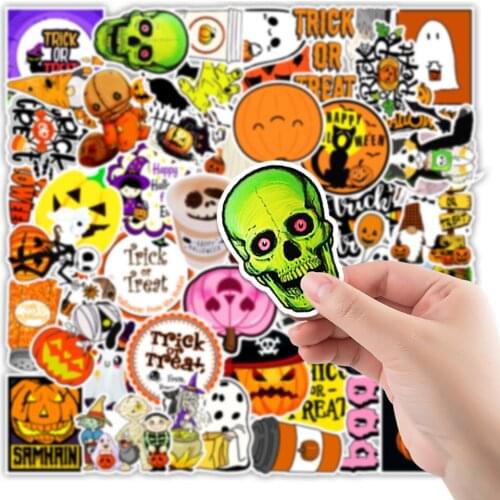 10/50Pcs Trick or Treat Stickers Halloween Pumpkin Decoration Graffiti Laptop Phone Case Skateboard Suitcase Waterproof Sticker