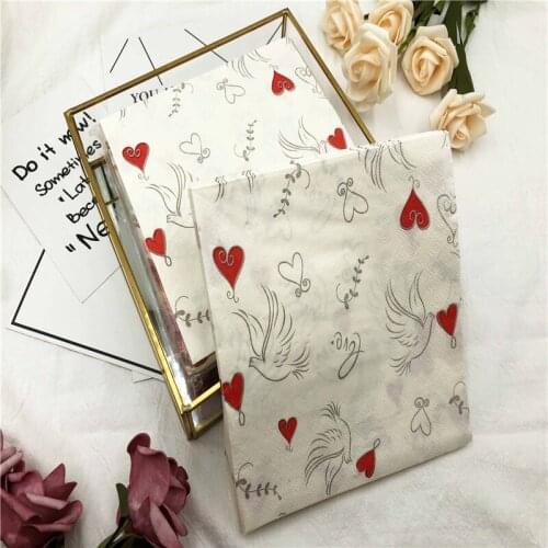 33*33cm 20pcs/lot Wedding Heart-shaped Color Printed Paper Napkins Creative Paper Towels Wedding Party Decor Valentines Day