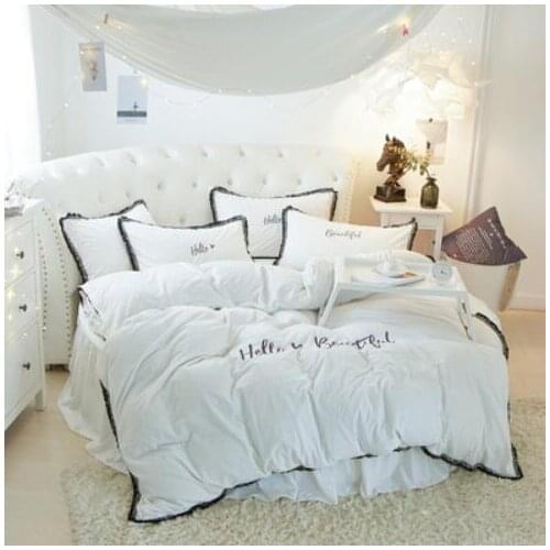 4 pcs Cashmere Round Bed Sheet Pillowcase Duvet Cover Sets Lace Edge Pillowcase /Bed Skirt Embroidery Cashmere Quilt Cover