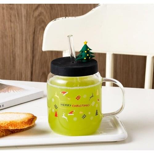 500ML Christmas Tree Borosilicate Glass Mugs Breakfast Milk Mug Coffee Mug Tea Cups with Silicone Covered Best Gift for Love