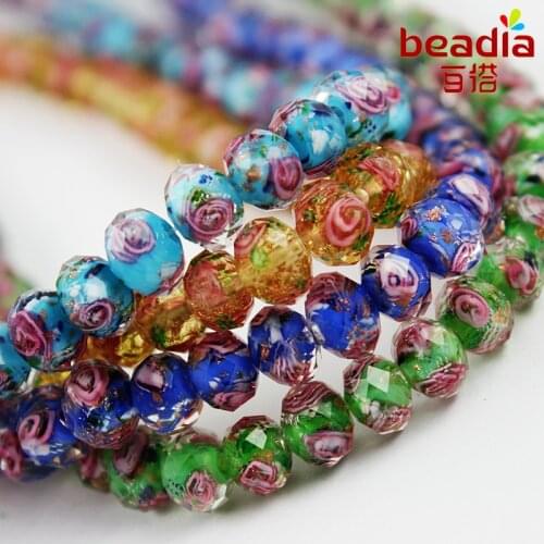6pcs 6X8mm Flower Glass Beads Spacer Crystal Lampwork Millefiori Charms Beads Loose for garment Making Supplies & DIY Craft