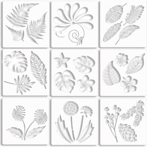 9 Pcs/Set Plant Leaf Stencils Painting Coloring Mould Crafts Embossing Decorative Template DIY Scrapbook Hollow Template