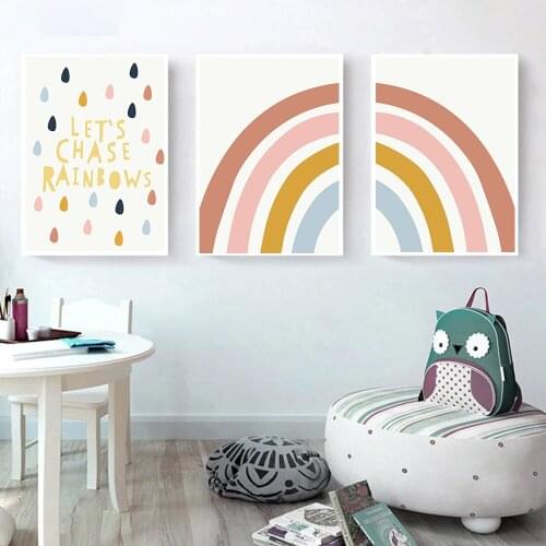 Abstract Rainbow Wall Art Poster Motivational Quotes Canvas Painting Baby Nursery Art Print Nordic Picture Child Kids Room Decor