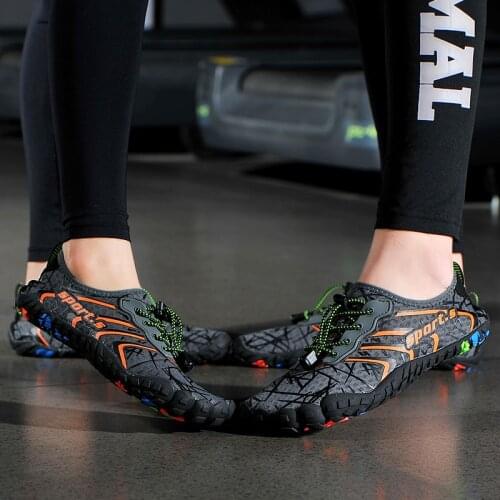 Aqua Shoes Water Shoes Men Swimming Shoes Lace Up Design Summer Beach Shoes Sea Sneakers For Men Trekking Shoes Grey Large Size