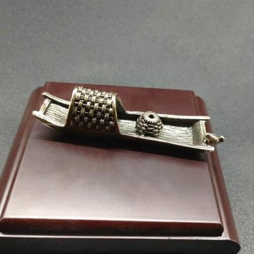 Antique Brass Fishing Boat Sculpture Miniatures Desktop Ornament Vintage Copper Incense Holder Crafts Figurines Home Decorations