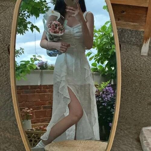 Bandage Elegant Strap Dresses Females Sleeveless Beach Midi Sundresses for Women Summer 2021 Sexy One Piece Dress Korean Chic