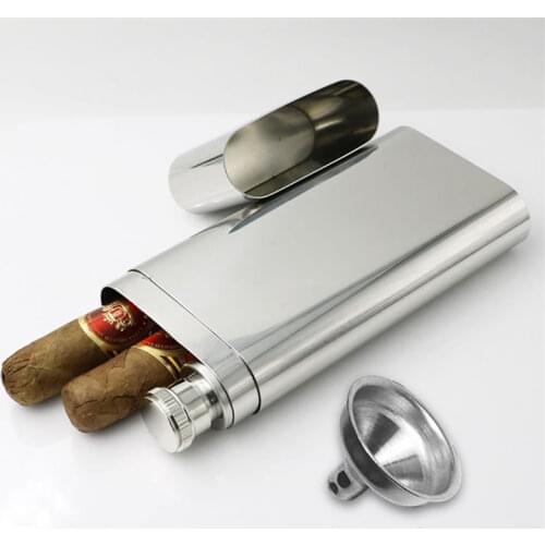 Stainless Steel Wine and Cigar Case with Funnel Cigarette Box Hip Flask Liquor Tube Outdoor Bottle Beer Whiskey Drinkware