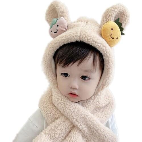 Baby Hat for Children Kids Hat for Girl Boy Baby Hats Winter Warm Earmuffs One-piece Lamb Velvet Cartoon Fruit Cap Child Cap