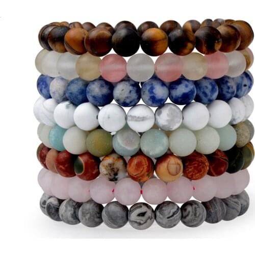 Elastic Matte Dull Polish Natural Stone Strand Bracelet for Men Women Jewelry Bangles Gift