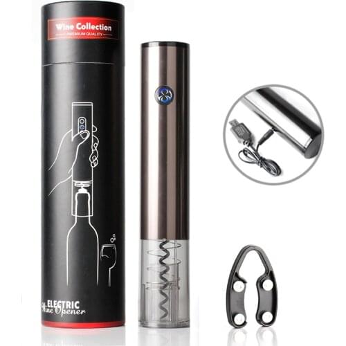 Touch operate electric wine opener rechargeable wine corkscrew with USB cable cylindrical gift box set