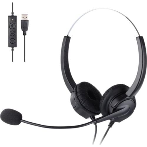 FFYY-Mute Function Call Center USB Headset Noise Cancelling USB Call Center Headphone with Microphone for Skype Computer