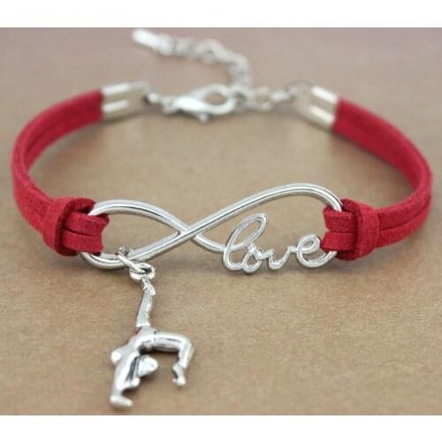 Gymnastics Gym Sports Heart Infinity Love Charm Bracelets Pink Blue Women Men Girl Boy Unisex Jewelry Gift 20 Colors to Choose