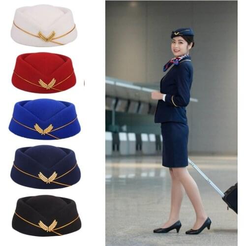 Party Role Play Cap Stewardess Uniform Cosplay Costume Prop Wool Felt Flight Attendant Beret Airline Sexy Formal Uniform Caps