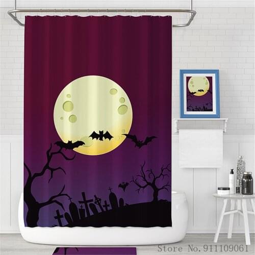 Halloween Witch Pumpkin 3D Printed Waterproof and Mildew Proof Shower Curtain Polyester fabric Bathroom Partition Curtains