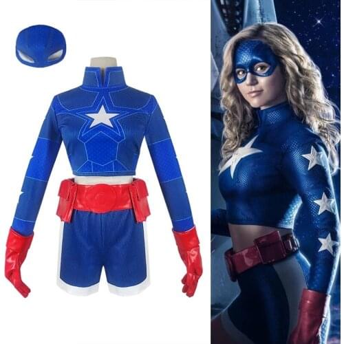 2020 Stargirl Cosplay Costume Courtney Whitmore Uniform Set Star Spangled Kid Women Girls Printed Tights Halloween Carnival