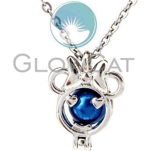Copper Cute Bowknot Animal Face Beads Cage Locket Pendant Perfume Diffuser Pearl Cage Necklace Kids Girl Gift KK1127