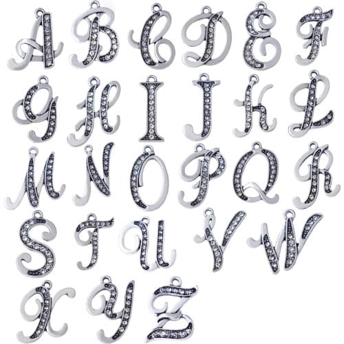 Alphabet E ancient rhinestone crystal charm 26 English first letter pendant wholesale