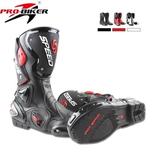 PRO-BIKER SPEED BIKERS Motorcycle Boots Moto Racing Motocross Off-Road Motorbike Shoes Black/White Size 40/41/42/43/44