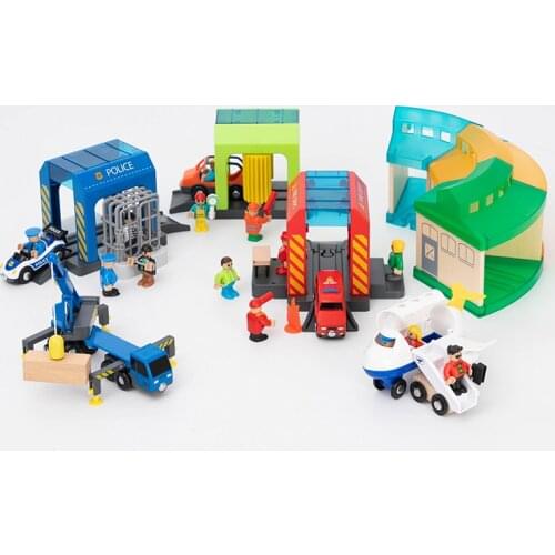 A Set Of Police Thief Catching Building Block Suit Compatible With Wooden Train Track Toy Simulation Plastic Police Station Suit