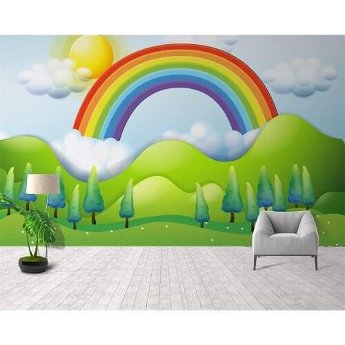 Beibehang Mural wallpaper hand-painted rain rainbow childrens room background wall living room bedroom decoration 3d wallpaper