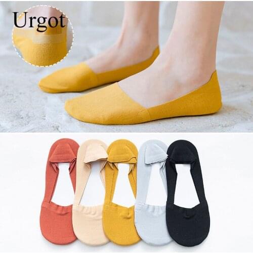 Urgot 5 Pairs Low Cut Socks Invisible Silicone Non-slip Boat Socks Summer Thin Women Cool Comfort Cotton Sock Candy Color Meias