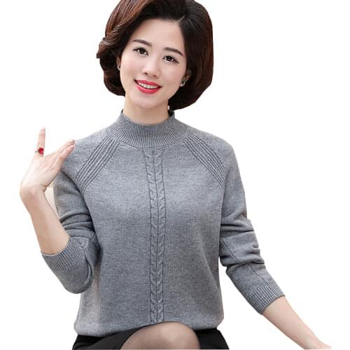 2018 New High Collar Big Size High Elastic Sweater Spring Autumn Women Middle aged Mother Loaded Thickened Knitted Pullover W468