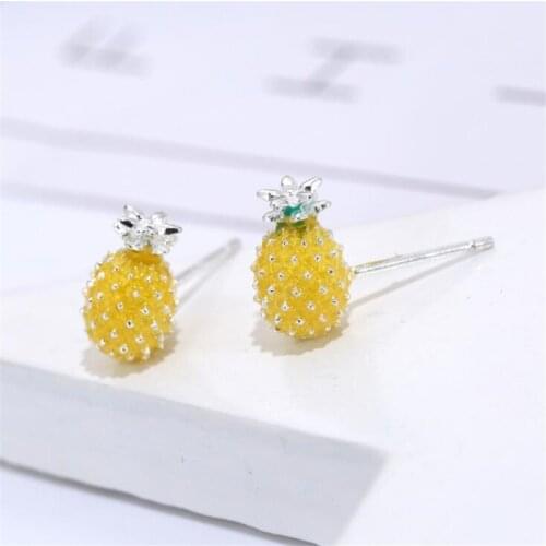 New Creative Fashion Fruit Personality 925 Sterling Silver Jewelry Lovely Sweet Cute Pineapple Crystal Women Stud Earrings SE578