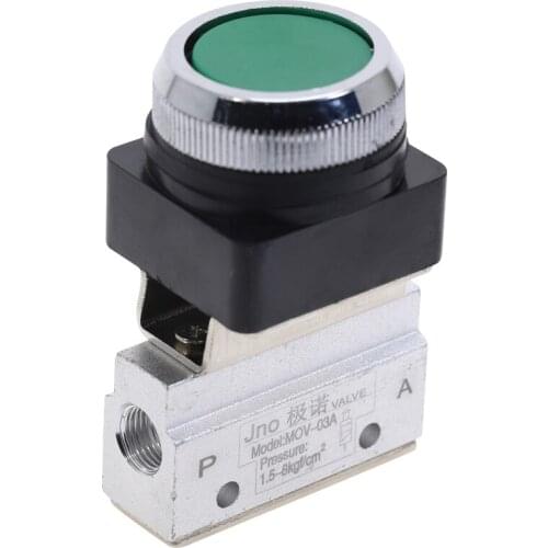 1/8" PT Thread 2 Position 3 Way Flat Push Green Button Momentary Pneumatic Valve MOV-03A Mechanical Valve