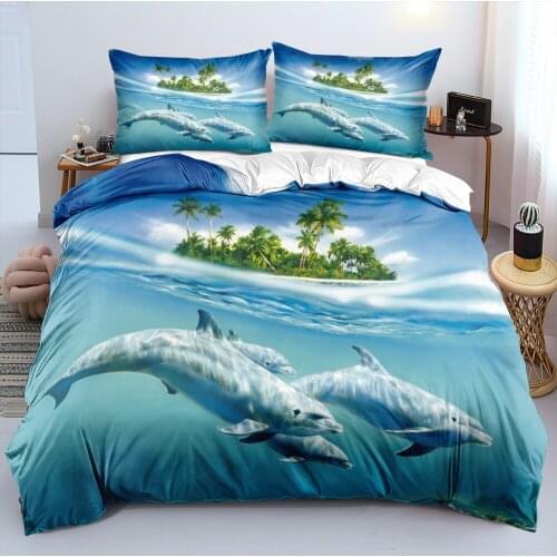 3D White Dophin Custom Duvet Cover Linens Bed Comforter Covers Set Pillowcases Twin King Queen Double Single Size Home Textile