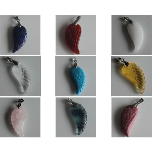 1pcs Hand carved mixed gemstone crystal quartz Angel Wing Reiki Chakra Healing Pendant DIY for necklace