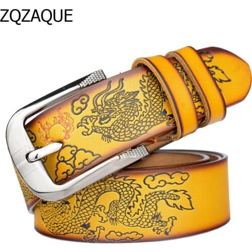 WOMEN character chinese dragon pattern waistbands high quality genuine cow leather belts for jeans fashion leather cintos SY1547