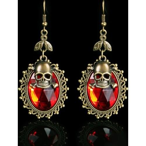 New Gothic Style Retro Personalized Fashion Earrings Halloween Exaggerated Skull Pendant Inlaid With Crystal Stones Multi-color