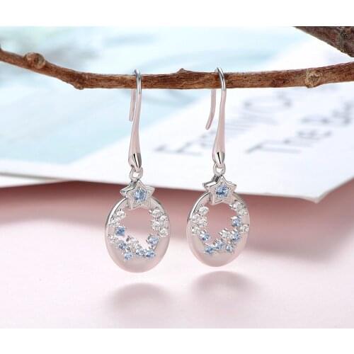 Natural Gemstone Flower Literary Dangle Earrings Real 925 Sterling Silver Fine Jewelry Earring for Women