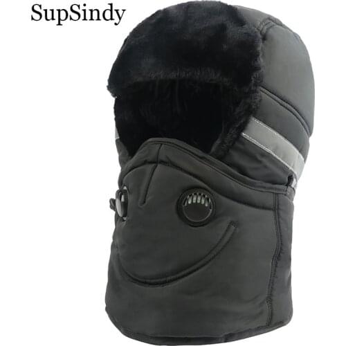 SupSindy Men&Women Bomber Hat with Scarf Anti-haze Trapper Winter Hat Waterproof Ushanka warm Fur Earflap Balaclava Snow ski Cap