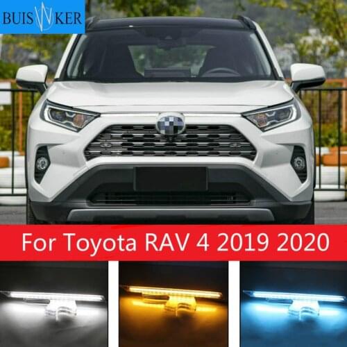 LED Daytime Running Lights for Toyota RAV 4 2019 2020 RAV4 DRL Yellow Turn signal Lamp Waterproof ABS Cover