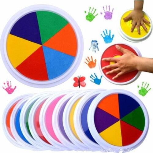 Funny 6 Colors Ink Pad Stamp DIY Finger Painting Craft Cardmaking Large Round for Kids Learning Education Drawing Toys