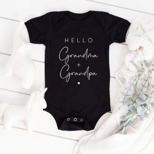 Hello Grandma & Grandpa Baby Bodysuits Pregnancy Announcement To Be Grandparents Infant Baby Boy Girls Jumpsuit Baby Shower Gift