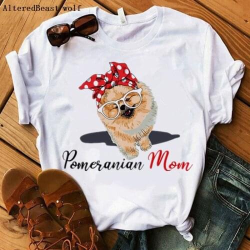 2020 Pomeranian Mom Tshirt Women Harajuku I Love Mom Bandana T-shirt Summer O-neck Short Sleeve Clothing Letter T Shirt Female