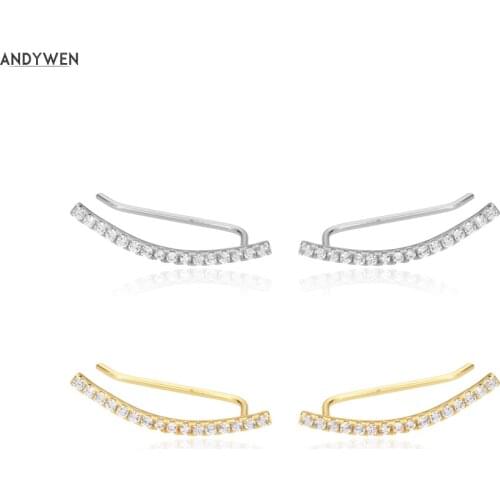ANDYWEN 925 Sterling Silver 22mm Climber Zircon Pave Long Earring Piercing Women Fashion New Jewelry Wedding Gift