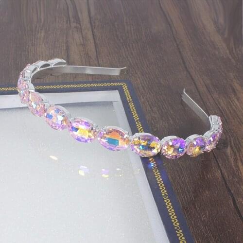 Luxury Silver Fluorescent pink gray Oval Crystal Hairband Sparkly Rhinestone Baroque Headband For Fashion Women Hair Accessories