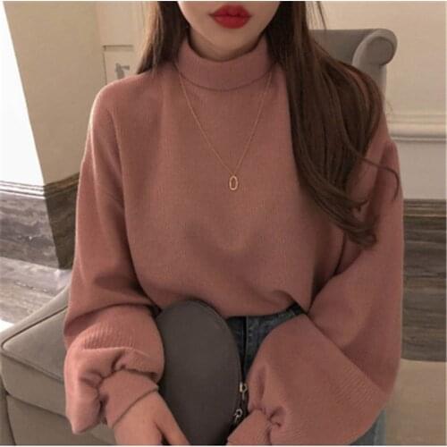 Fashion New Sweet Turtleneck Womens Sweater Autumn Casual Loose Lantern Sleeve Females Pullovers Sweet Chic Winter Jumpers