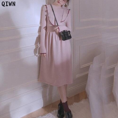 One-Piece Sweater Dress Women 2020 Autumn New Pink Knit Turtleneck Dress Winter Woman Slim Sweater Pullover Office Midi Dresses