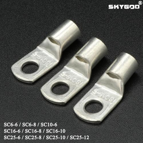 5pcs SC Type Wire Nose Terminal SC6 SC10 SC16 Bare Copper Battery Block Lugs Hole ID 6mm 8mm 10mm Crimp DTGA Cable End Connector