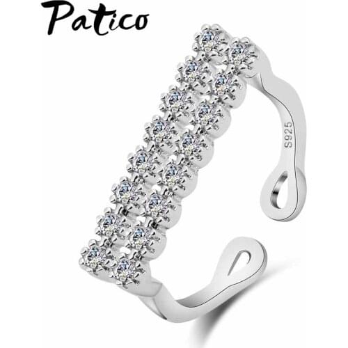 100% 925 Sterling Silver Rectangle&Square Dazzling CZ Open Finger Ring for Women Wedding Engagement Jewelry Anel Hot Sale