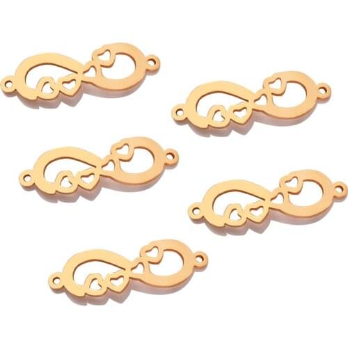 5pc/lot Stainless Steel Gold Metal Hollow Heart Charm Connector for Bracelet Necklace Pendants Diy Jewelry Making