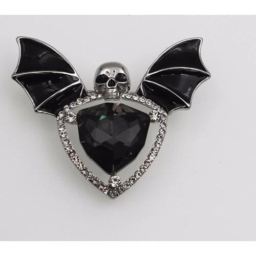 Jouval Gothic Punk Crystal Skeleton Skull Brooch Bat Wing Heart Pin For Women Girls Wedding Brooches Halloween Fashion Jewelry