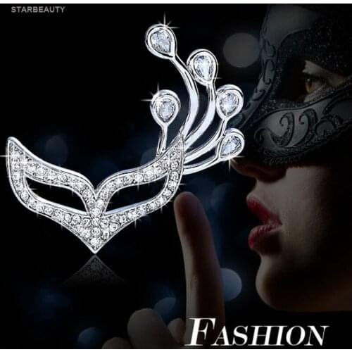 Masquerade Fox Mask Brooch Women Mens Cute Korean Brooches for Women Men Crystal Brooches Pins Broche Jewelry