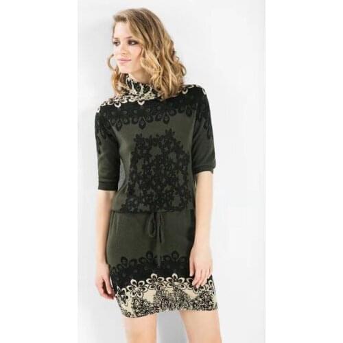 Spanish spring and autumn high collar knitwear middle sleeve dress